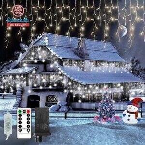 Christmas Icicle Lights Outdoor 37.41Ft 720 LED 144 Drops, Christmas Lights Plug